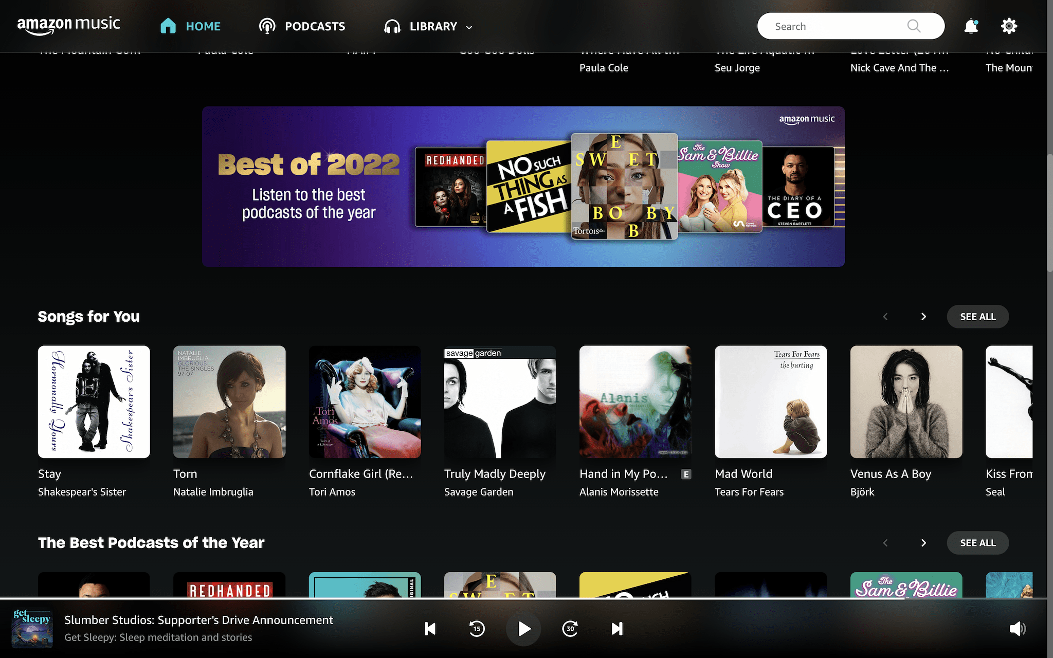 Amazon Music front page