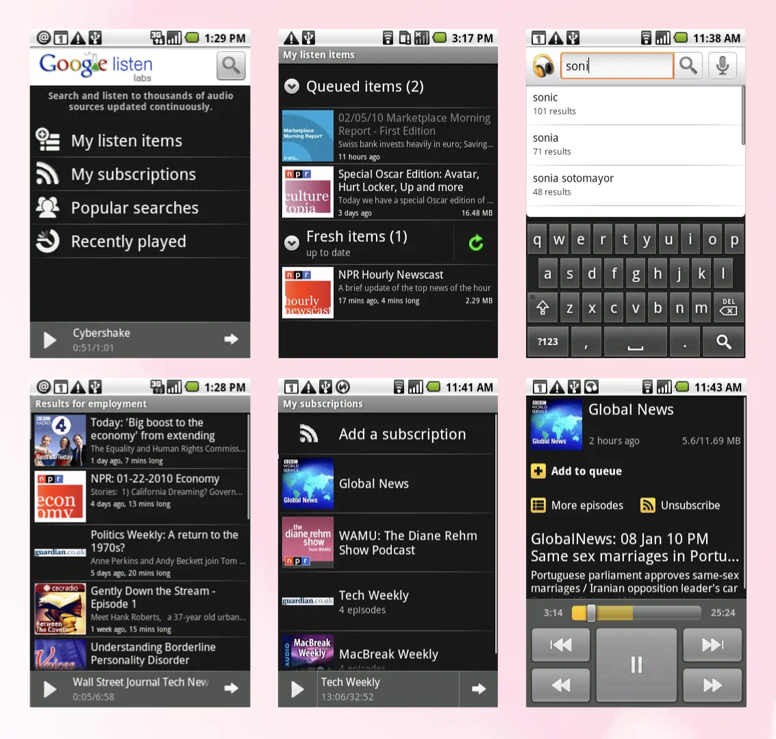 Google Listen screenshots