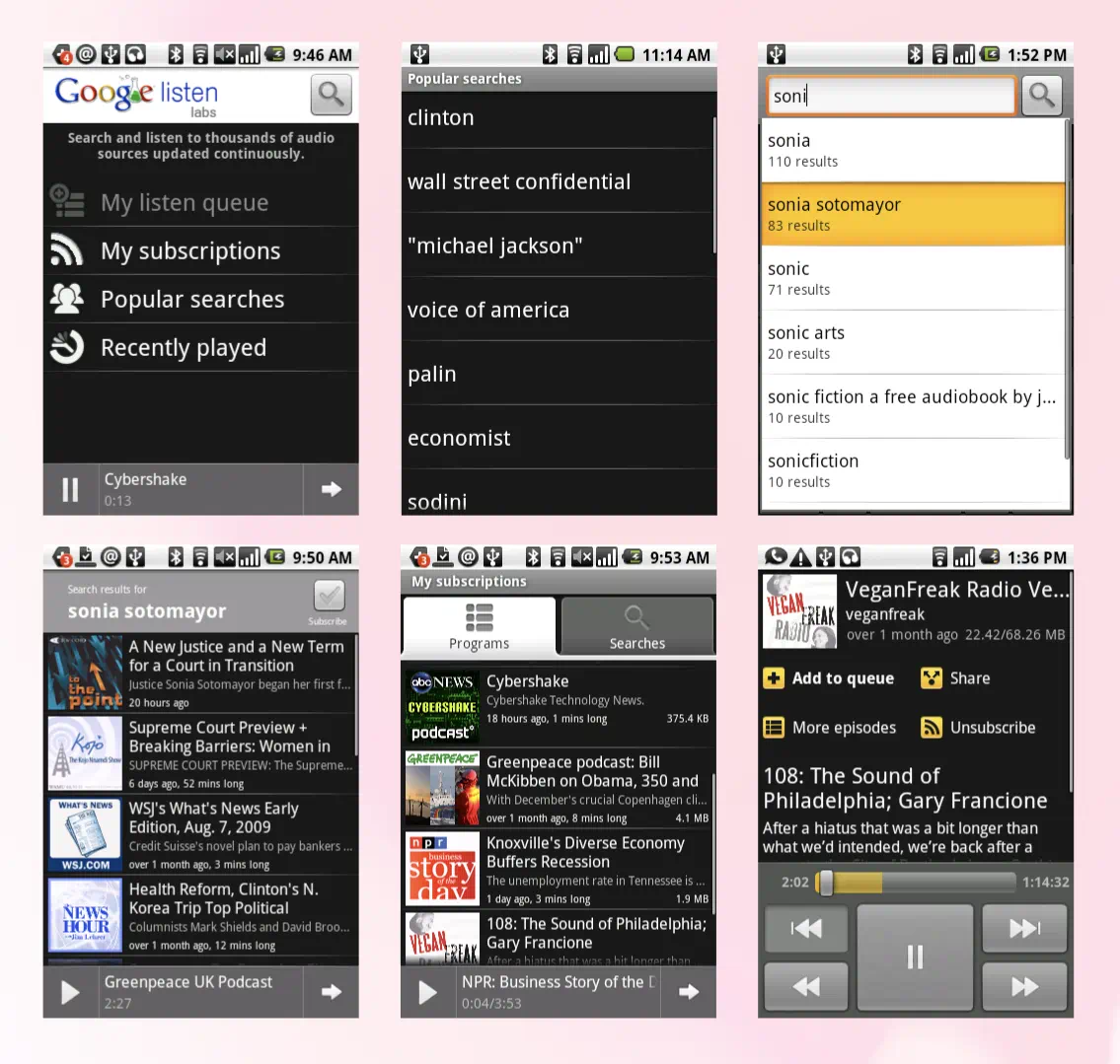 Google Listen screenshots