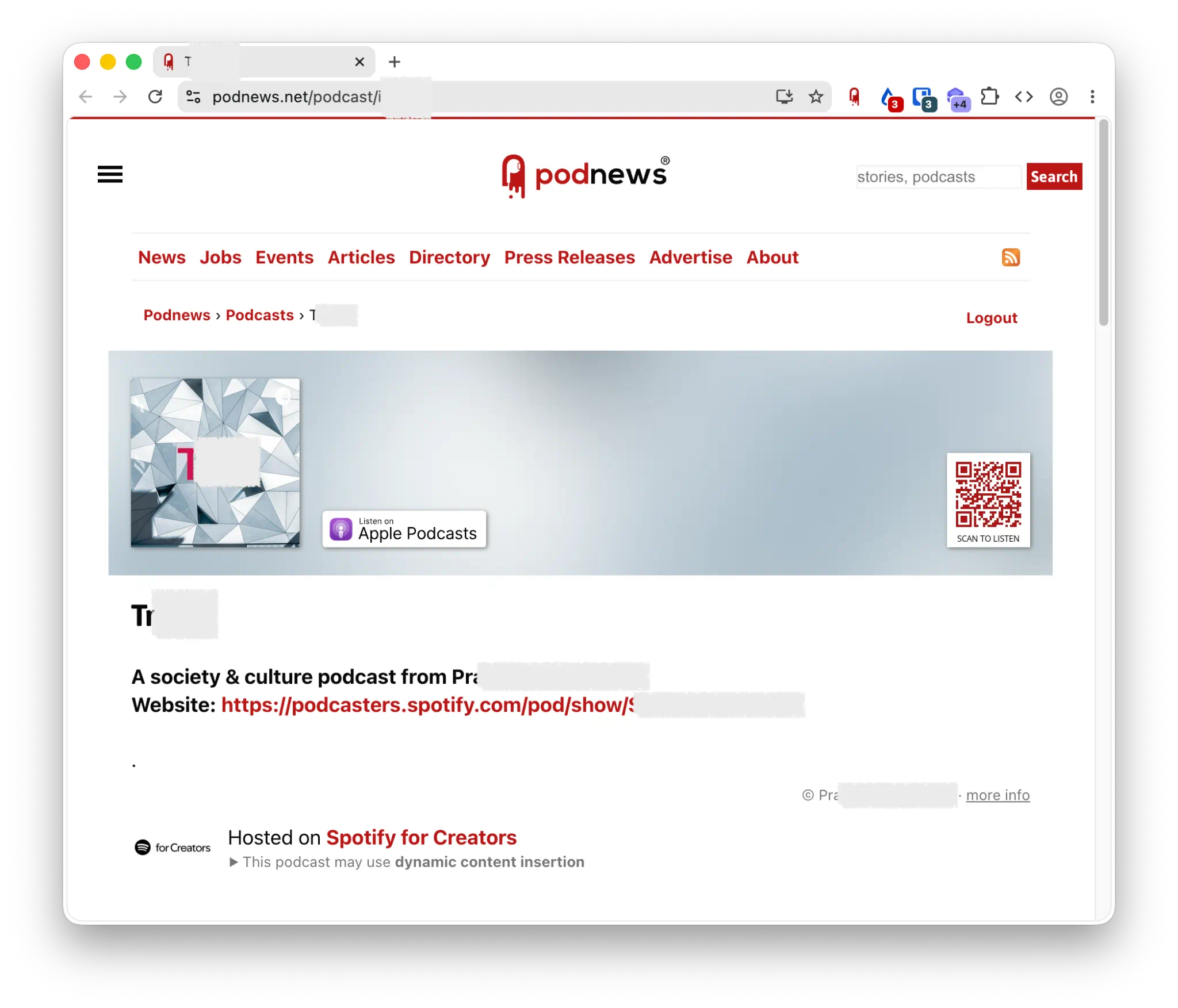 The podcast page