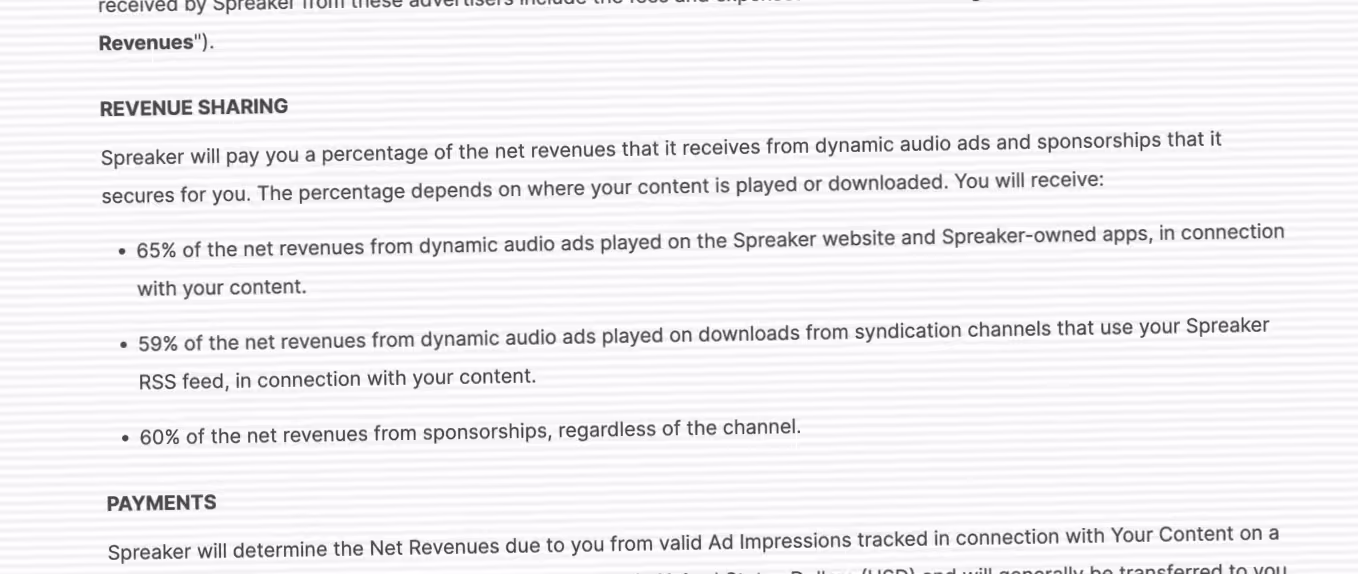 Spreaker terms