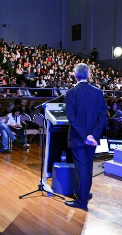 James Cridland speaking at a conference